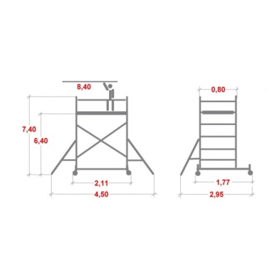 Rusztowanie aluminiowe Krause Stabilo 10  (0,75x2,00m) wys. rob. 8,40m